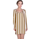 Vertical Stripes - White and Golden Brown Long Sleeve Nightdress