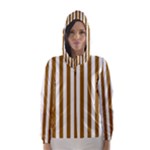 Vertical Stripes - White and Golden Brown Hooded Wind Breaker (Women)