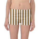 Vertical Stripes - White and Golden Brown Reversible Boyleg Bikini Bottoms