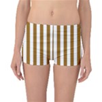 Vertical Stripes - White and Golden Brown Boyleg Bikini Bottoms