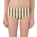 Vertical Stripes - White and Golden Brown Mid-Waist Bikini Bottoms