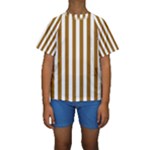 Vertical Stripes - White and Golden Brown Kid s Short Sleeve Swimwear