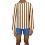 Vertical Stripes - White and Golden Brown Kid s Long Sleeve Swimwear