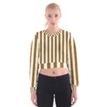Vertical Stripes - White and Golden Brown Women s Cropped Sweatshirt