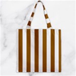 Vertical Stripes - White and Golden Brown Zipper Grocery Tote Bag