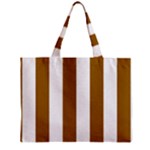Vertical Stripes - White and Golden Brown Zipper Mini Tote Bag