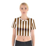 Vertical Stripes - White and Chocolate Brown Cotton Crop Top