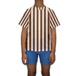 Vertical Stripes - White and Chocolate Brown Kid s Short Sleeve Swimwear