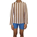 Vertical Stripes - White and Chocolate Brown Kid s Long Sleeve Swimwear