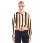 Vertical Stripes - White and Chocolate Brown Women s Cropped Sweatshirt