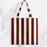 Vertical Stripes - White and Chocolate Brown Zipper Grocery Tote Bag