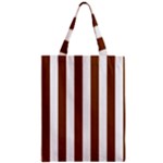 Vertical Stripes - White and Chocolate Brown Zipper Classic Tote Bag