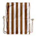 Vertical Stripes - White and Chocolate Brown Drawstring Bag (Large)