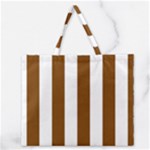 Vertical Stripes - White and Chocolate Brown Zipper Large Tote Bag