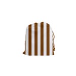Vertical Stripes - White and Chocolate Brown Drawstring Pouch (XS)