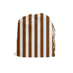 Vertical Stripes - White and Chocolate Brown Drawstring Pouch (L)