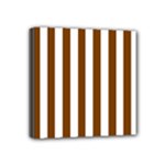 Vertical Stripes - White and Chocolate Brown Mini Canvas 4  x 4  (Stretched)