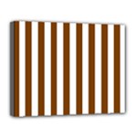 Vertical Stripes - White and Chocolate Brown Canvas 14  x 11  (Stretched)