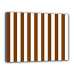 Vertical Stripes - White and Chocolate Brown Canvas 16  x 12  (Stretched)
