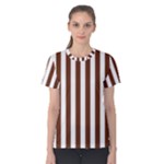 Vertical Stripes - White and Auburn Brown Women s Cotton Tee