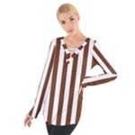 Vertical Stripes - White and Auburn Brown Women s Tie Up Tee