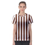 Vertical Stripes - White and Auburn Brown Women s Sport Mesh Tee