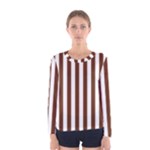 Vertical Stripes - White and Auburn Brown Women s Long Sleeve T-shirt