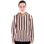 Vertical Stripes - White and Auburn Brown Women s Zipper Hoodie