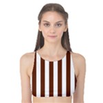 Vertical Stripes - White and Auburn Brown Tank Bikini Top