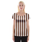 Vertical Stripes - White and Auburn Brown Women s Cap Sleeve Top