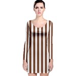 Vertical Stripes - White and Auburn Brown Long Sleeve Velvet Bodycon Dress