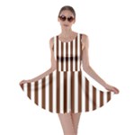Vertical Stripes - White and Auburn Brown Skater Dress