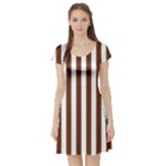 Vertical Stripes - White and Auburn Brown Short Sleeve Skater Dress