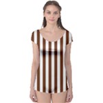 Vertical Stripes - White and Auburn Brown Boyleg Leotard (Ladies)