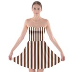 Vertical Stripes - White and Auburn Brown Strapless Bra Top Dress