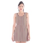 Vertical Stripes - White and Auburn Brown Scoop Neck Skater Dress