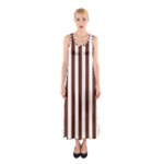 Vertical Stripes - White and Auburn Brown Full Print Maxi Dress