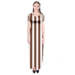 Vertical Stripes - White and Auburn Brown Short Sleeve Maxi Dress