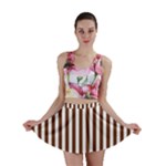 Vertical Stripes - White and Auburn Brown Mini Skirt