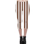 Vertical Stripes - White and Auburn Brown Capri Leggings