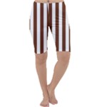 Vertical Stripes - White and Auburn Brown Cropped Leggings
