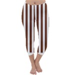 Vertical Stripes - White and Auburn Brown Capri Winter Leggings