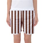 Vertical Stripes - White and Auburn Brown Women s Basketball Shorts