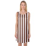 Vertical Stripes - White and Auburn Brown Sleeveless Satin Nightdress