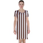 Vertical Stripes - White and Auburn Brown Short Sleeve Nightdress