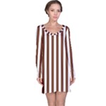 Vertical Stripes - White and Auburn Brown Long Sleeve Nightdress
