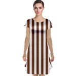 Vertical Stripes - White and Auburn Brown Cap Sleeve Nightdress