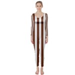 Vertical Stripes - White and Auburn Brown Long Sleeve Catsuit