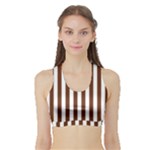 Vertical Stripes - White and Auburn Brown Women s Sports Bra with Border