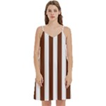 Vertical Stripes - White and Auburn Brown Women s Reversible Sports Bra with Border